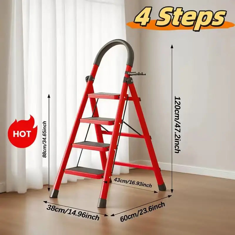 durable 3-4-5 step folding ladder with anti slip pedals,lightweight, industrial grade,space saving,high-capacity