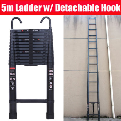 NEW! Stronger Black Telescopic Ladders 10.5FT-20.3FT Folding Aluminium with Detachable Hooks Extendable Steps Non-Slip Home Tool