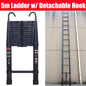 NEW! Stronger Black Telescopic Ladders 10.5FT-20.3FT Folding Aluminium with Detachable Hooks Extendable Steps Non-Slip Home Tool