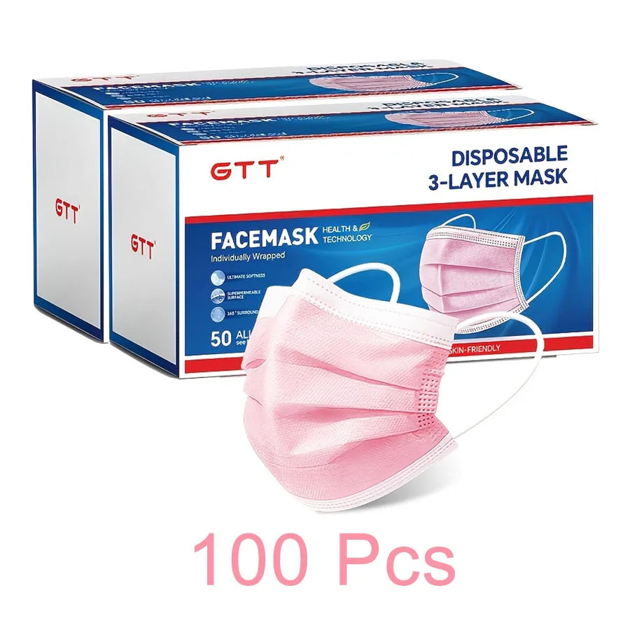 GTT 50/100Pcs Disposable Face Mask individually packaged 3 Ply breathable Earloop Protective Mask for Home School Office Outdoor