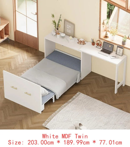 Murphy Cabinet Bed Twin Size with Adjustable Desk, Foldable Cushion Chest Dresser for Guest Room in Small Spaces, White Finish