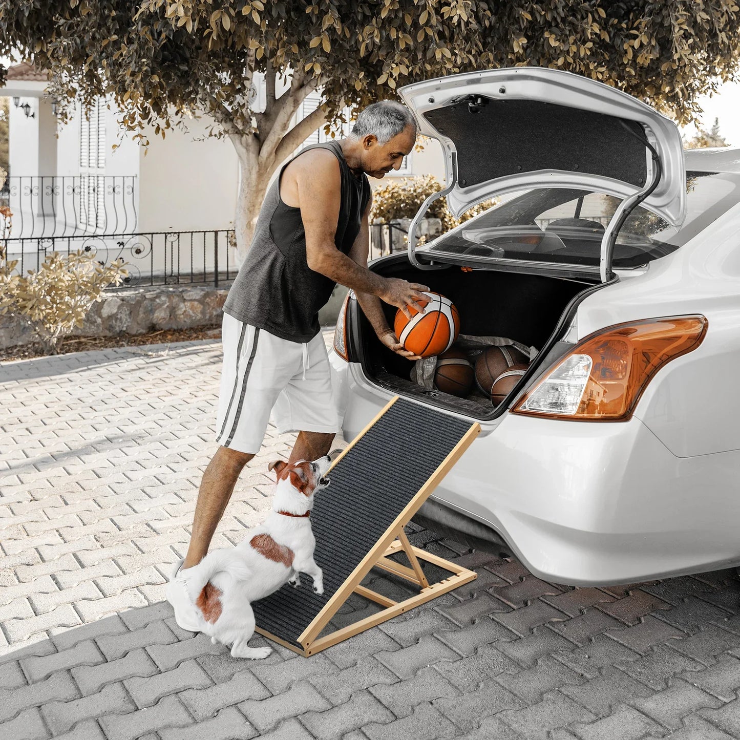 Large Dog Pet Ramp Stairs with Adjustable Height for Bed Couch Car Truck SUV, Foldable Dog Ramp for Small