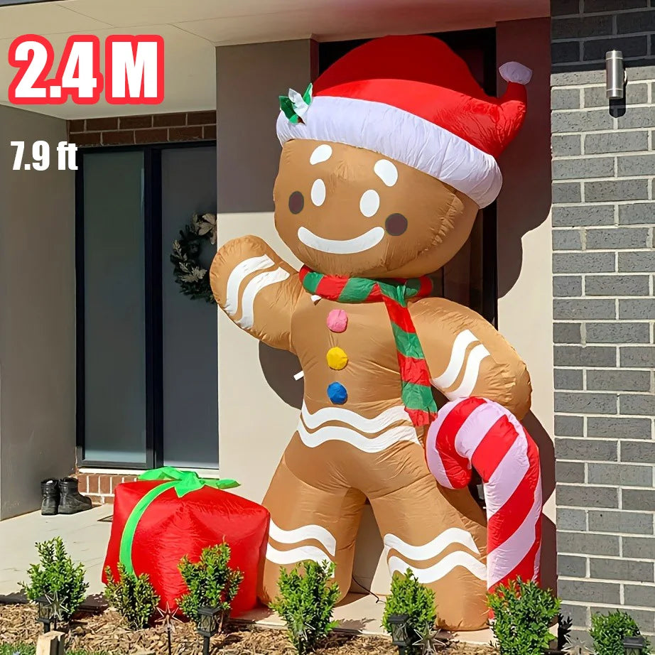 240cm Inflatables Blow Up Gingerbread Man Christmas Outdoor Decoration 2025 Santa Claus Home Yard Garden Party Xmas Decor