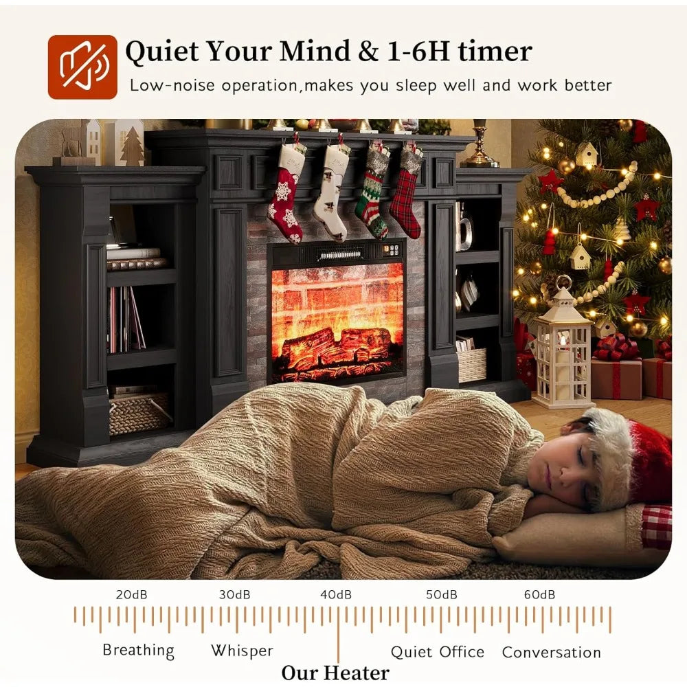 72" Fireplace TV Stand for TVs Up to 80 Inch, Electric Fireplace with Mantel, Modern Entertainment Center with Storage,