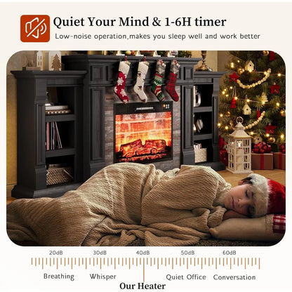 72" Fireplace TV Stand for TVs Up to 80 Inch, Electric Fireplace with Mantel, Modern Entertainment Center with Storage,