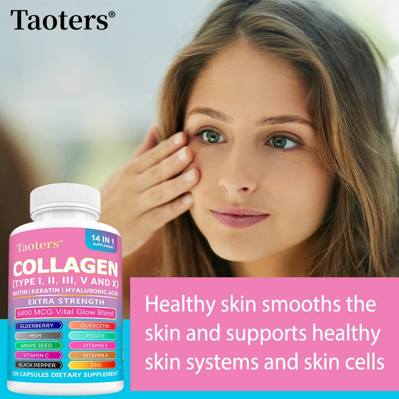 Collagen Types I, II, III, V and X - Biotin, Capillary Vitamin, Hyaluronic Acid - Supports Skin, Hair, Nails and Joints