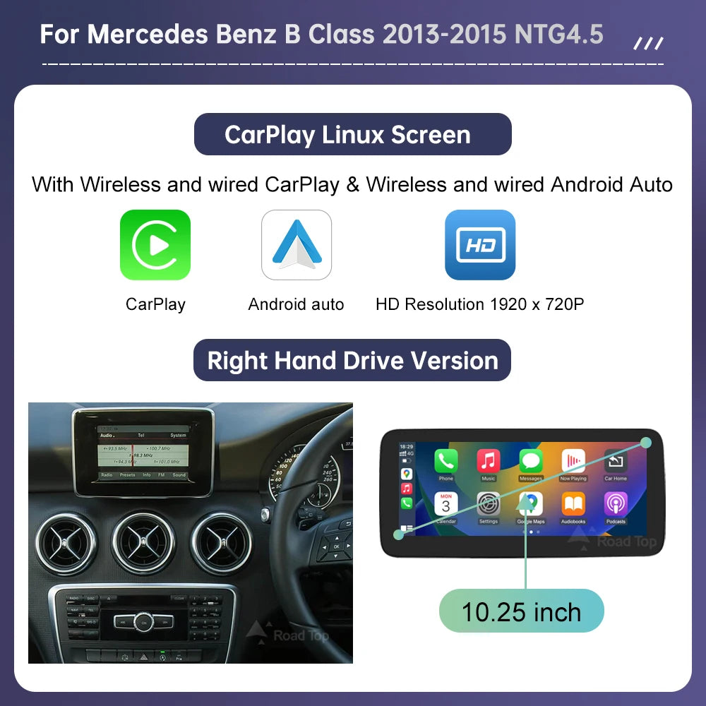 Road Top Touch Screen for Mercedes Benz B/A Class W176 CLA GLA W246 NTG4.5 Multimedia GPS With Carplay Android Auto Car Player
