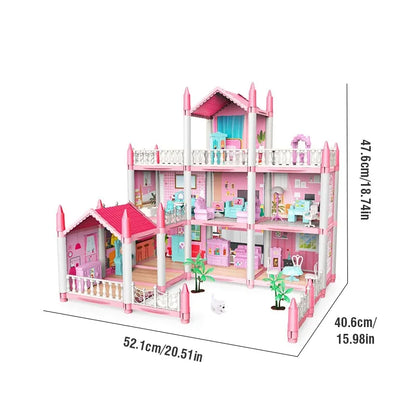 Girl Doll House Toy Children Pretend Play Dollhouse Villa Patchwork Dream Furniture Home Doll House for Kids Christmas Toy Gifts