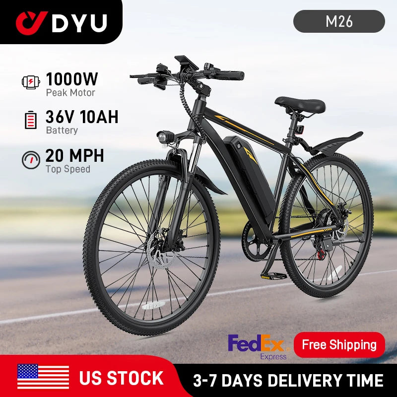 M26 Electric Bicycle Peak 1000W Motor 360WH Lithium Battery Electric Bike  26 Inch city E-bike