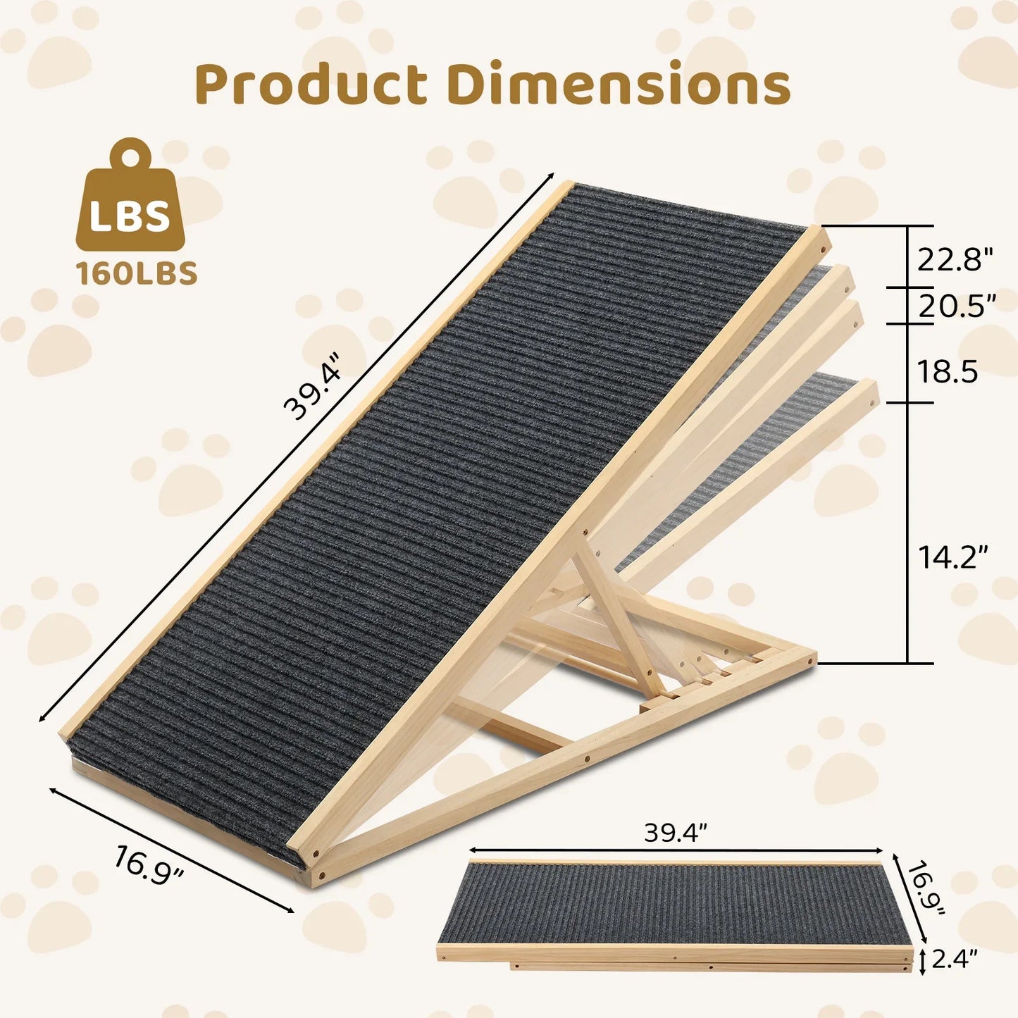 Large Dog Pet Ramp Stairs with Adjustable Height for Bed Couch Car Truck SUV, Foldable Dog Ramp for Small