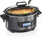 Portable 6 Quart Set & Forget Digital Programmable Slow Cooker with Lid Lock, Temperature Probe, Dishwasher Safe Crock & Lid, Bl