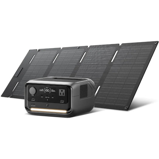 Solar Generator RIVER 3 Plus with 45W Solar Panel, 286Wh Portable Power Station LiFePO4 Battery, 3 Up to 1200W AC Outlets
