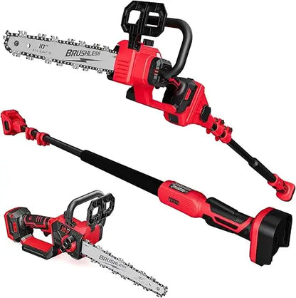 2-IN-1 Cordless 10-Inch Pole Saw And Chainsaw Compatible with Milwaukee M18 18V Battery, Total Reach of Max 15ft, Auto Oiling, E