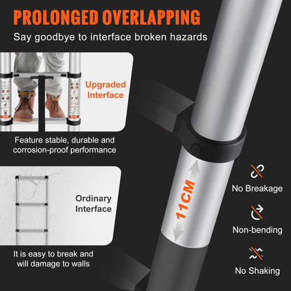 SucceBuy Telescoping Ladder 12.5 FT Aluminum One-Button Retraction Collapsible Extension 375 LBS Capacity w/Non-Slip for Home RV