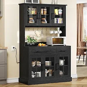 71'' Kitchen Pantry Storage Cabinet with Microwave Stand, Tall Freestanding Hutch Cabinets with Power Outlet, Pantry Cabinets w
