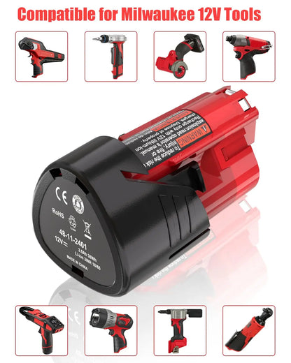 2 Pack 3.0Ah Replacement Battery for Milwaukee M-12 Battery  Compatible for Milwaukee 12V Heated Jacket & 48-11-2440 48-11-2402