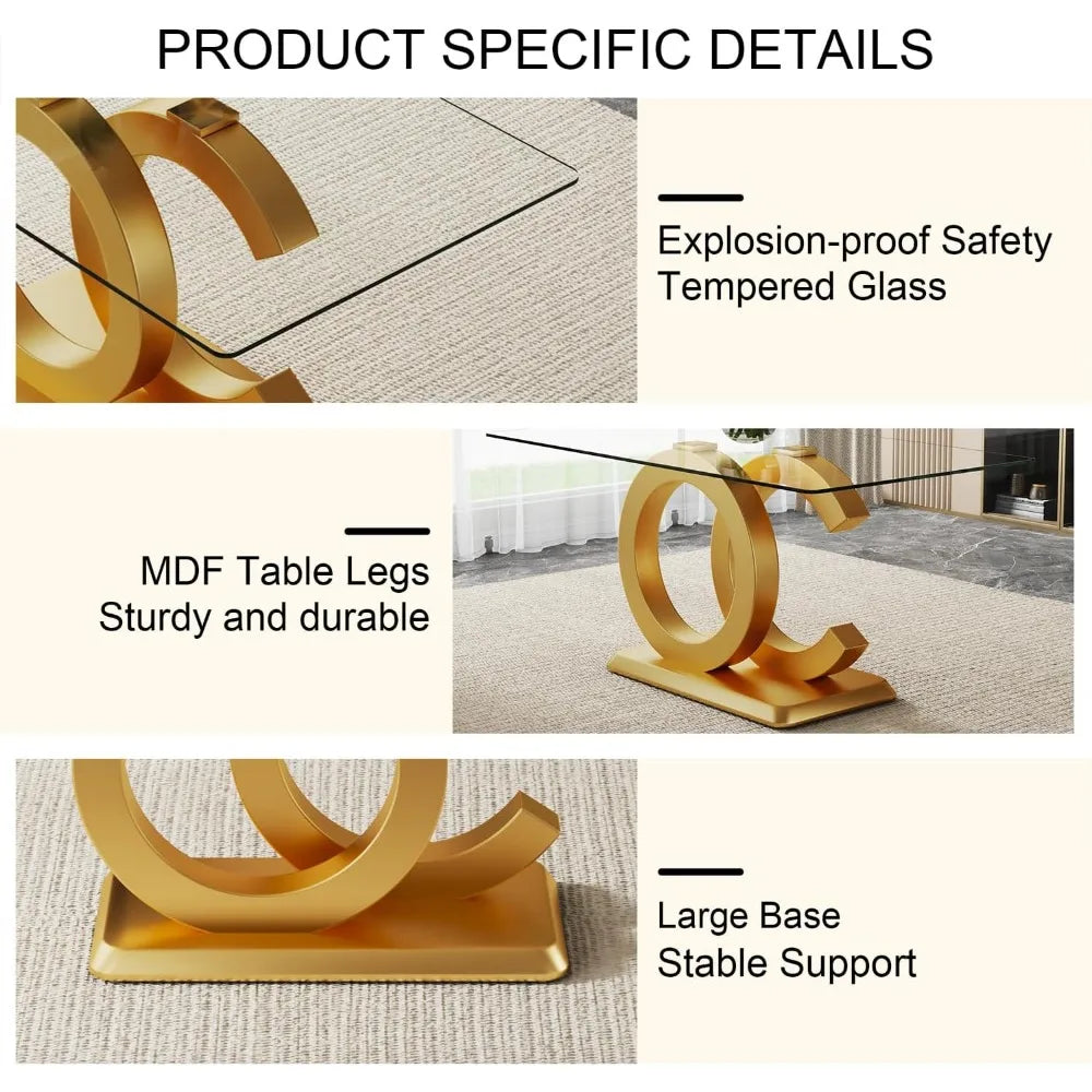 Modern Dining Table Set for 4 ，5 Piece Dining Table Chairs Set for 4,Glass Table Top and MDF Base，Rectangular Dining Room Table