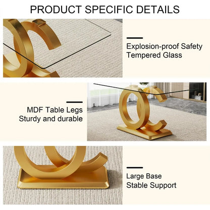 Modern Dining Table Set for 4 ，5 Piece Dining Table Chairs Set for 4,Glass Table Top and MDF Base，Rectangular Dining Room Table