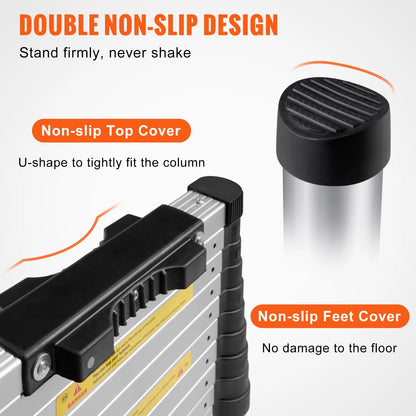 SucceBuy Telescoping Ladder 12.5 FT Aluminum One-Button Retraction Collapsible Extension 375 LBS Capacity w/Non-Slip for Home RV