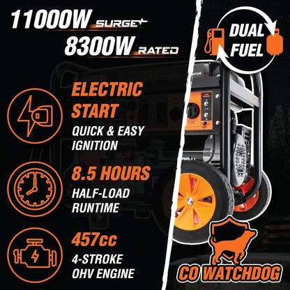 Hot-selling DF1100X 11000-Watt Electric Start Portable Generator with Wheel Kit and CO Shutdown Sensor, Black