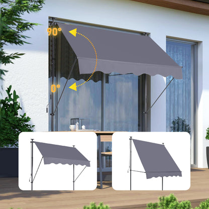 Manual Retractable Awning-118'' Non-Screw Outdoor Sun Shade Cover with UV Protection – 100% Polyester Made Outdoor Canopy Adjust.  Perfect for apartment balconies.