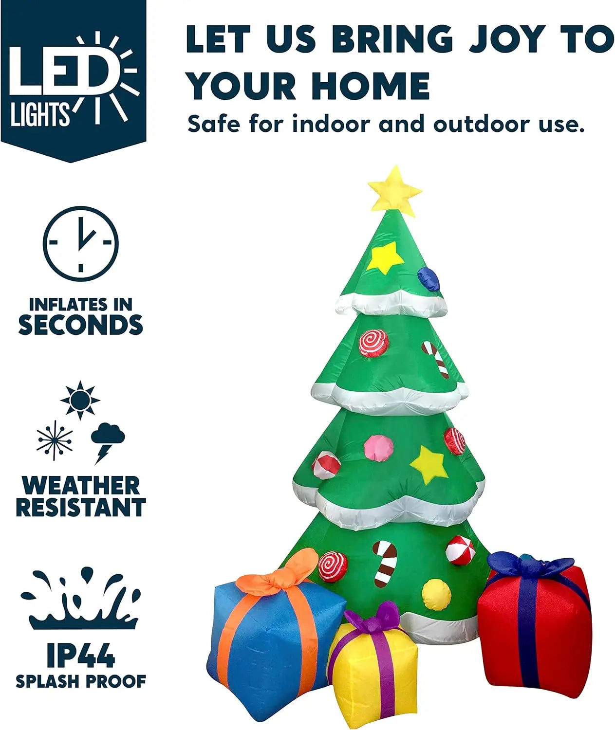 JOYFY 7 FT Christmas Tree Inflatables Outdoor Decoration Giant with 3 Gift Boxes Build-in LEDs for Blow Up Xmas Decoration