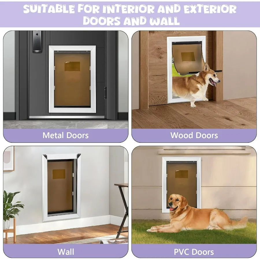 Durable Pet Door with Aluminum Frame and Automatic Closing Magnetic Flap for Large Dogs and Pets Ideal for Interior and Exterio