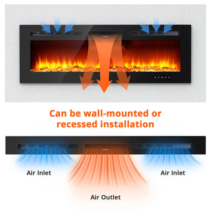 60" Electric Fireplace, 3.85" Ultra-Thin Recessed & Wall Mounted Fireplace, 1500w Heater (5120BTU), 12 LED Flame Colors