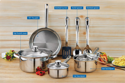 10-Piece Nonstick Stainless Steel Cookware Set for Durability and Style for Everyday Homemaking