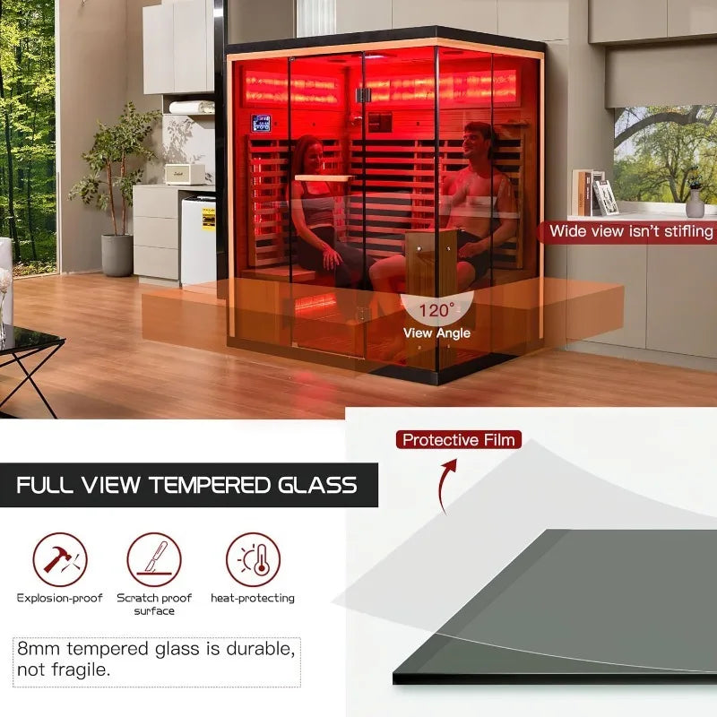 EROMMY Infrared Home Sauna, 3-4 Person with Himalayan Salt Panel & 10 Min Warm-up  & 10 Minutes Warm-up System Freestanding Home