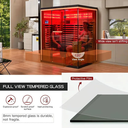 EROMMY Infrared Home Sauna, 3-4 Person with Himalayan Salt Panel & 10 Min Warm-up  & 10 Minutes Warm-up System Freestanding Home