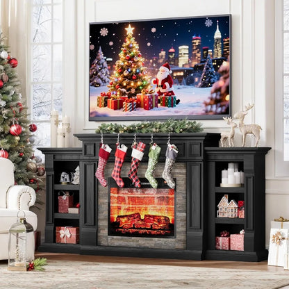 72" Fireplace TV Stand for TVs Up to 80 Inch, Electric Fireplace with Mantel, Modern Entertainment Center with Storage,