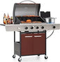 4 Burner BBQ Propane Gas Grill with Side Burner & Porcelain-Enameled Cast Iron Grates, 545 SQIN Grilling Area 42,000 BTUs BBQ