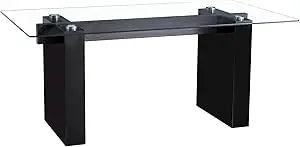 71" Glass Dining Table Set for 6, 7 Piece Dining Table Set with Tempered Glass Top & 6 White PU Leather Ergonomic Chairs, Modern