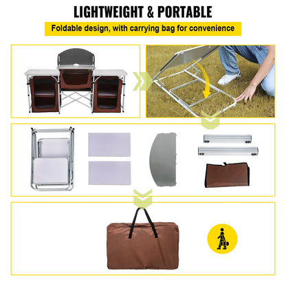 SucceBuy Camping Outdoor Kitchen Table Cabinet Foldable Cooking Storage Rack X-Shaped Aluminum Alloy Bracket for BBQ Picnic