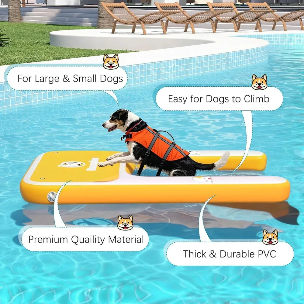 Inflatable Dog Boat Ramp, 35" L x 24" W x 4" H Perfect for Small-Sized Pets Up to 220 lbs, Boat Water Ladder with Claw-Friendly