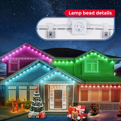 Permanent Outdoor Lights, Smart RGB Northern Lights , 100ft with 60 LED Eaves Lights IP68 Waterproof for Christmas Party Holiday.  Many patterns for all seasons.