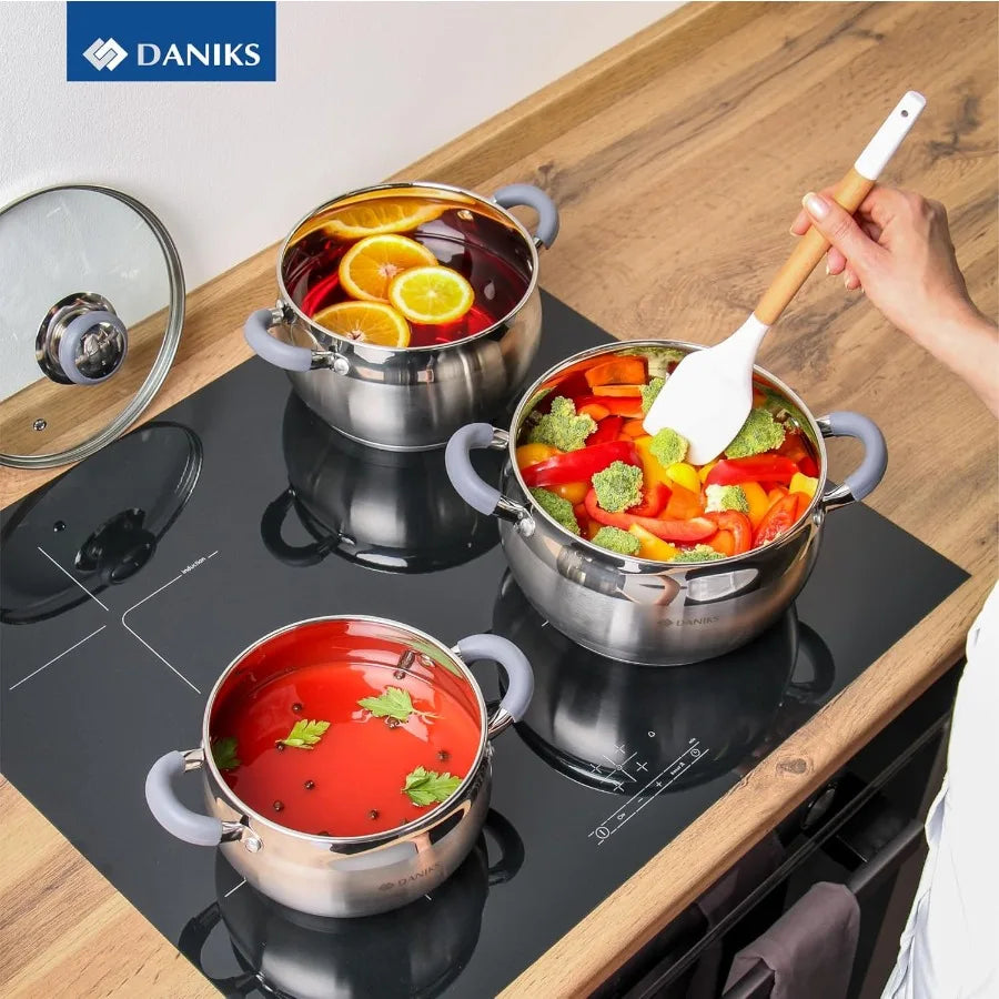 Modern Stainless Steel Stock Pot with Glass Lid 3 Quart InductionCompatible Dishwasher Safe Cookware with Heatproof Handles Ide