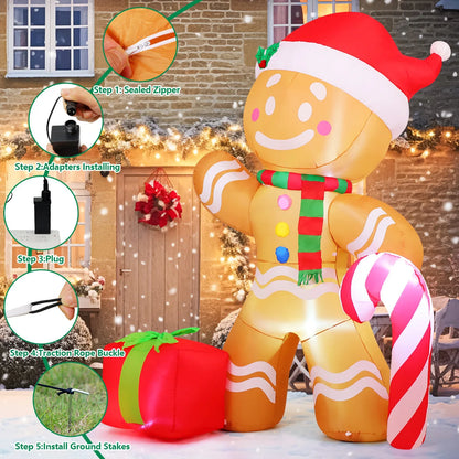 240cm Inflatables Blow Up Gingerbread Man Christmas Outdoor Decoration 2025 Santa Claus Home Yard Garden Party Xmas Decor