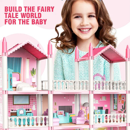 Girl Doll House Toy Children Pretend Play Dollhouse Villa Patchwork Dream Furniture Home Doll House for Kids Christmas Toy Gifts
