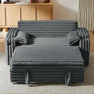 Loveseat, 68.11" Corduroy Sleeper Chair Bed with USB Port, Cup Holders & Side Storage Pockets – 3-in-1 Foldable Sofa Bed for Guest Room