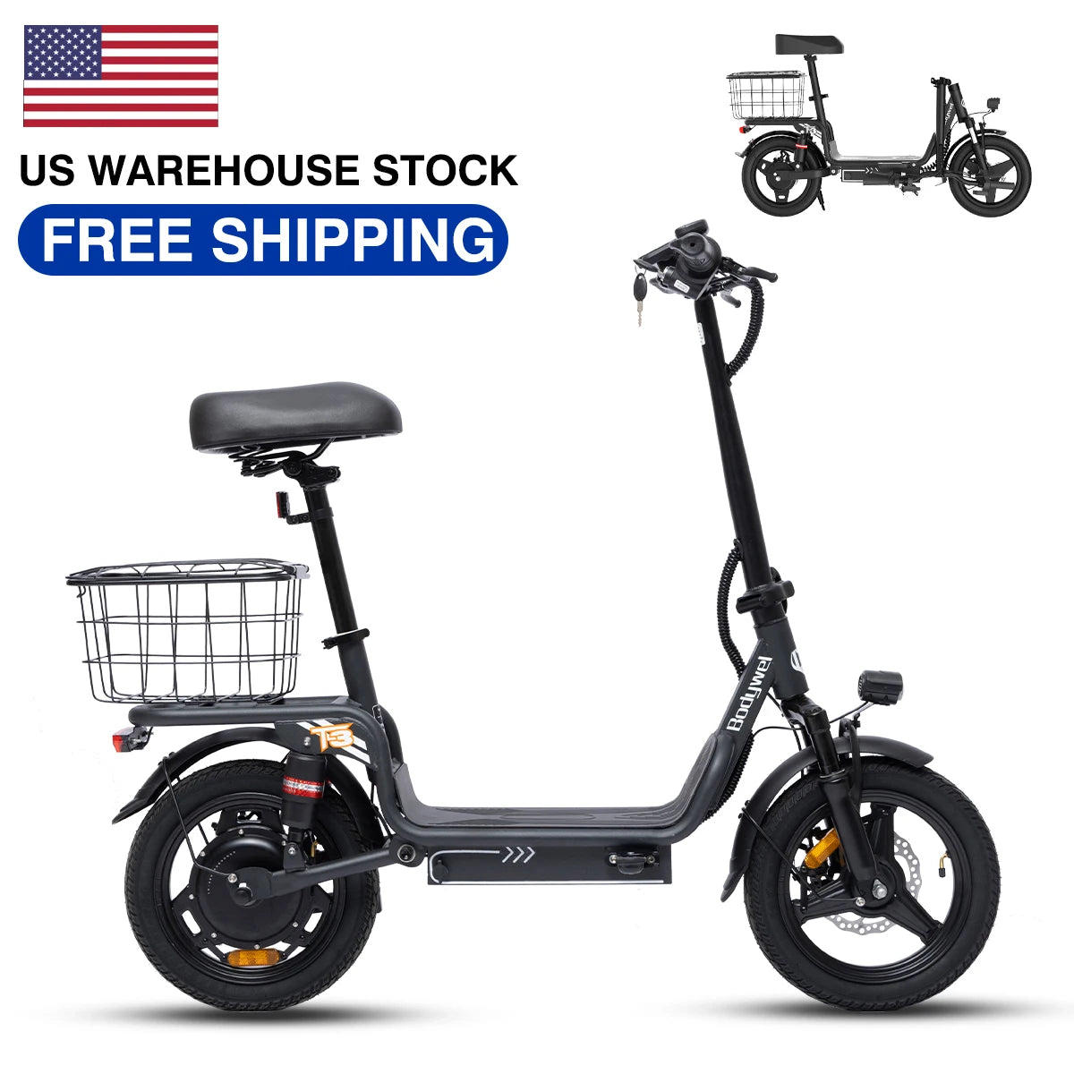 1000W adult electric scooter,31 miles 20 MPH equipped with 14 inch tires, Foldable E Scooter with Basket Bodywel T3
