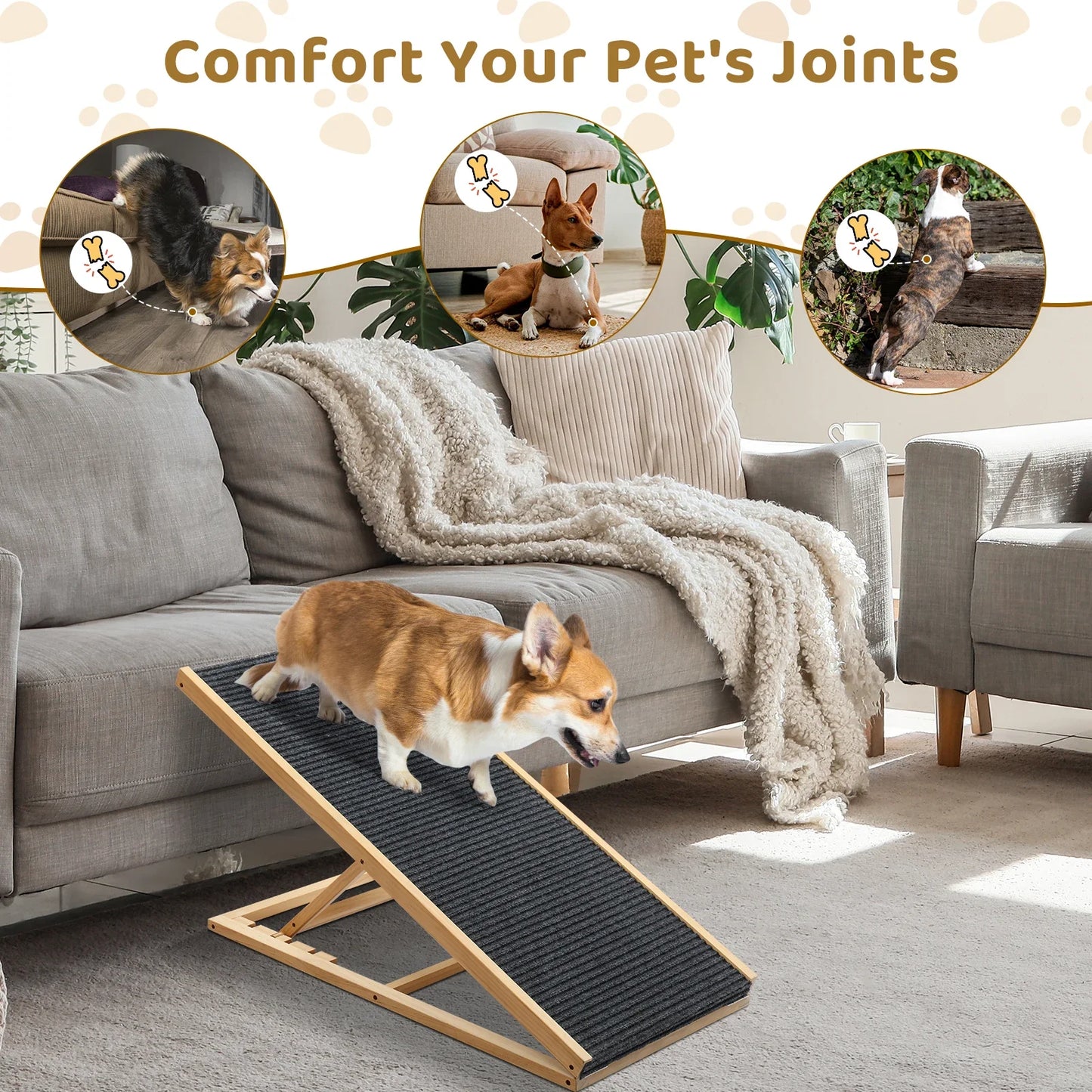 Large Dog Pet Ramp Stairs with Adjustable Height for Bed Couch Car Truck SUV, Foldable Dog Ramp for Small