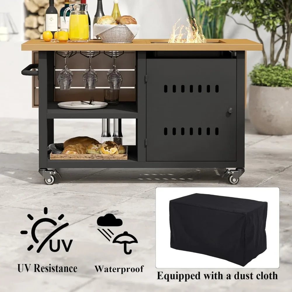 Outdoor Fire Pit, Gas Fire Pit Table with Universal Wheels, 50000 BTU Firepits for Outside, 44" Propane Fire Pit with Storage Sp