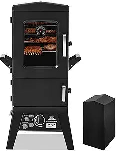 Propane Smoker with Cover, Vertical Smoker Grill with Temperature Control Outdoor Heavy Duty Three Removable Smoking Shelves, Bl