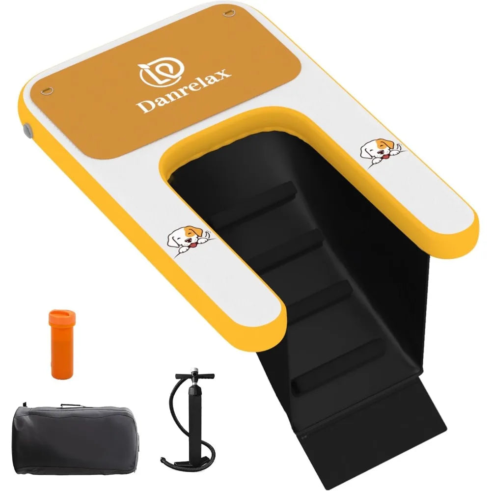 Inflatable Dog Boat Ramp, 35" L x 24" W x 4" H Perfect for Small-Sized Pets Up to 220 lbs, Boat Water Ladder with Claw-Friendly