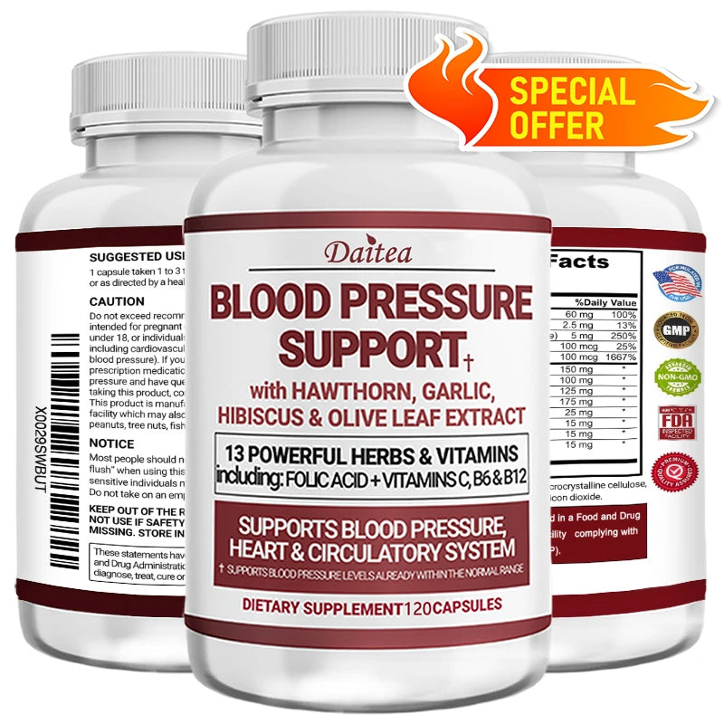 Blood Pressure Support Supplement - Supports Fat Metabolism, Blood Circulation, Healthy Brain, Heart, Blood Vessels