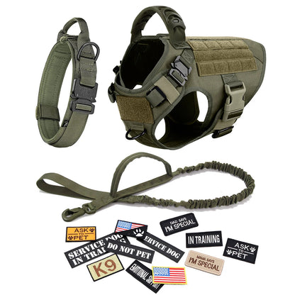 Dog Harness Leash Collar Patches Set for Medium Large Dogs Military Pet Vest Adjustable Tactical Dog Harnesses Training Walking