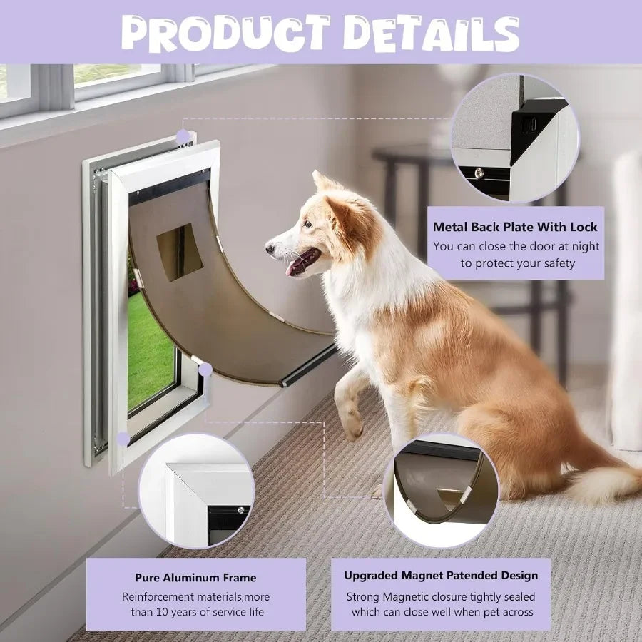 Durable Pet Door with Aluminum Frame and Automatic Closing Magnetic Flap for Large Dogs and Pets Ideal for Interior and Exterio