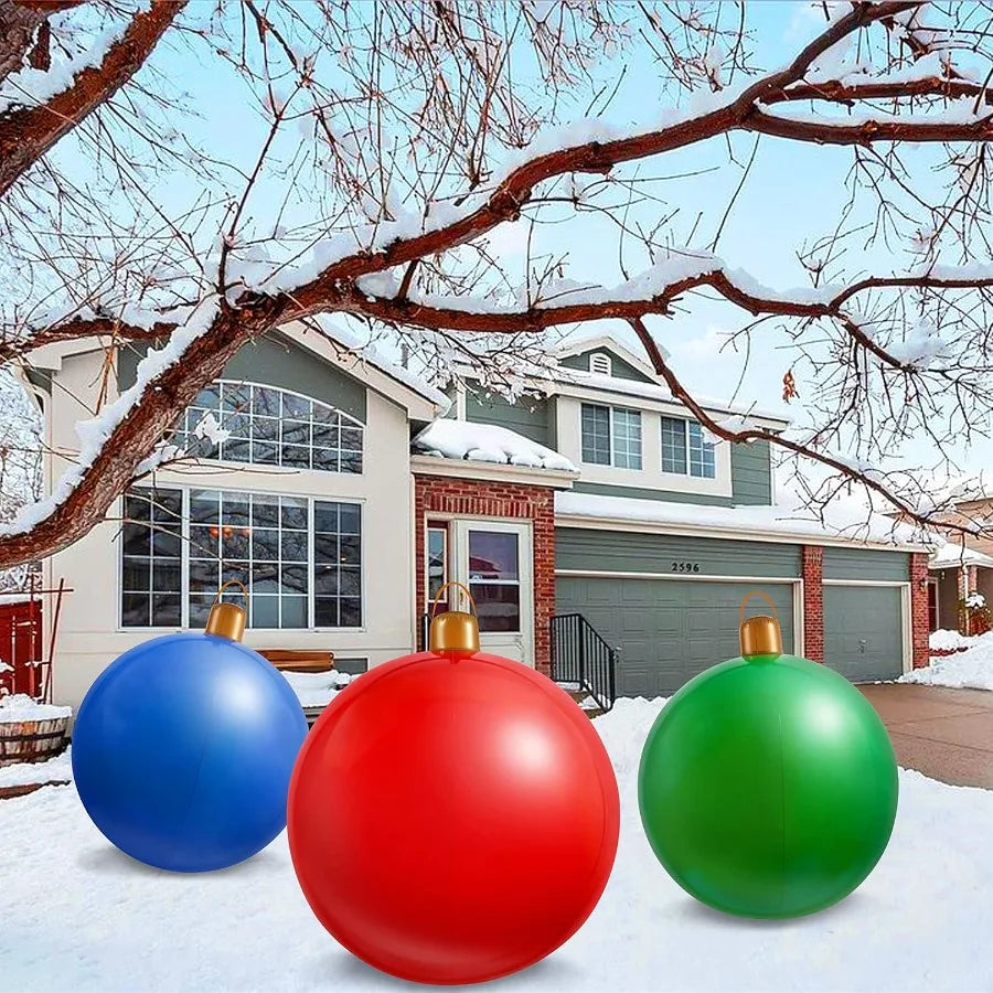3PCS Outdoor Christmas Decorations Yard Inflatable Christmas Balls for Xmas Winter New Year Holiday Tree Ornaments Lawn Porch I